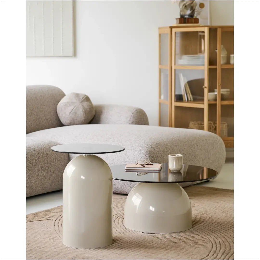 Kavos staliukas grūdintas stiklas/metalas pilkas/smėlinis ø70x33 cm RD320 - €211 Save 15% __label:Pristatymas 5-14