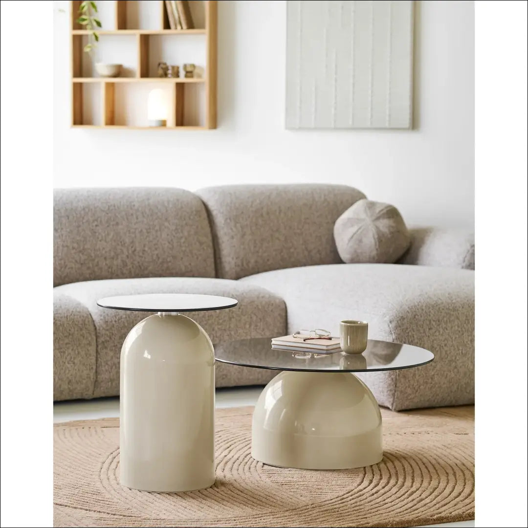 Kavos staliukas grūdintas stiklas/metalas pilkas/smėlinis ø70x33 cm RD320 - €211 Save 15% __label:Pristatymas 5-14