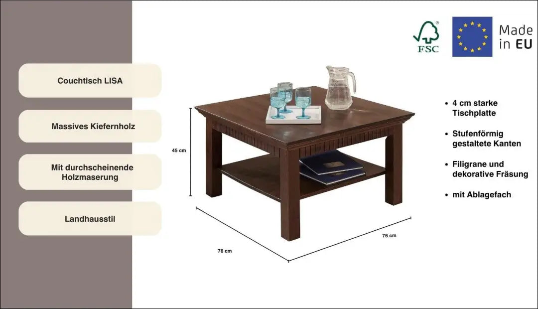 Kavos staliukas SI2080 - €75 Save 60% 50-100, __label:Pristatymas 1-2 d.d., color-ruda, material-medzio-masyvas,