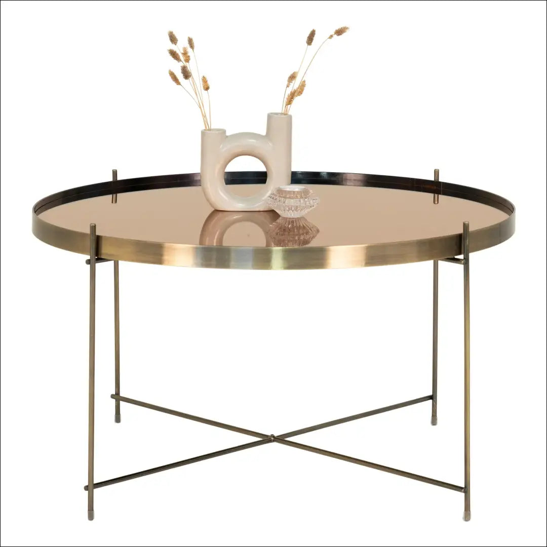 Kavos staliukas žalvario spalvos plienas su stiklu ø70x40cm RD319 - €114 Save 15% 100-200, Brass Look, Coffee tables,