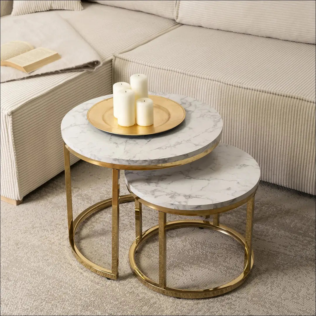 Kavos staliukų rinkinys iš MDF auksinės spalvos / marmuro TE080 - €130 Save 15% 100-200, __label:Pristatymas 5-14 d.d.,