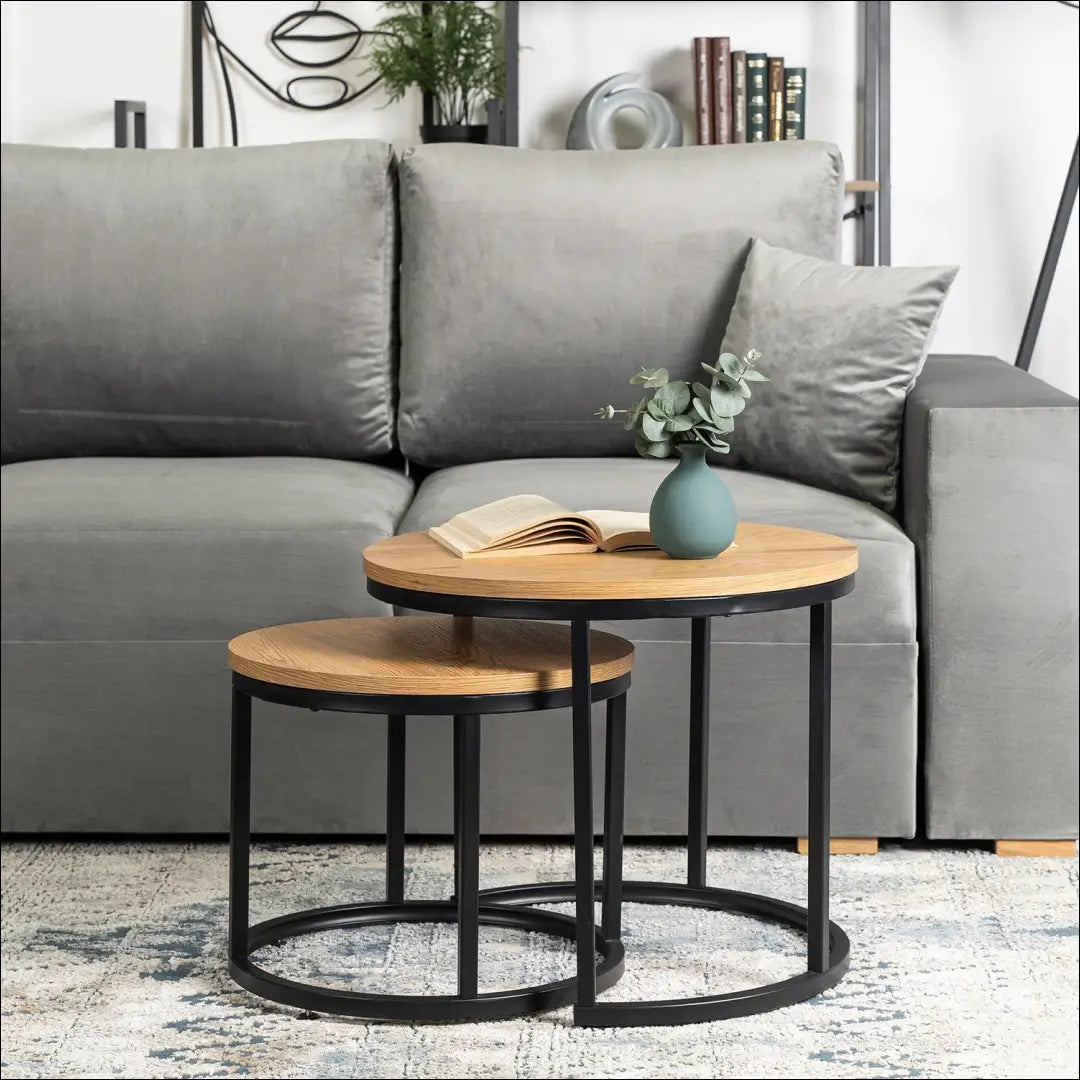 Kavos staliukų rinkinys iš MDF ąžuolo spalvos / auksinės TE083 - €67 Save 15% 50-100, __label:Pristatymas 5-14 d.d.,