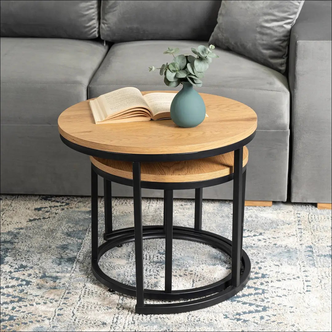 Kavos staliukų rinkinys iš MDF ąžuolo spalvos / auksinės TE083 - €67 Save 15% 50-100, __label:Pristatymas 5-14 d.d.,