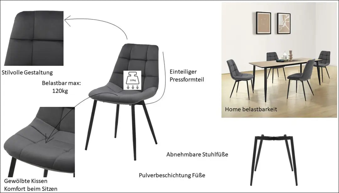 Kėdė VI1503 - €45 Save 50% 25-50, __label:Pristatymas 1-2 d.d., color-pilka, kedes-valgomojo, material-aksomas Aksomas
