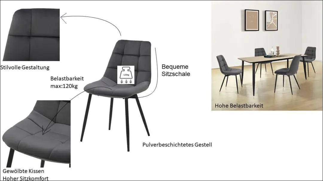 Kėdė VI1503 - €45 Save 50% 25-50, __label:Pristatymas 1-2 d.d., color-pilka, kedes-valgomojo, material-aksomas Aksomas