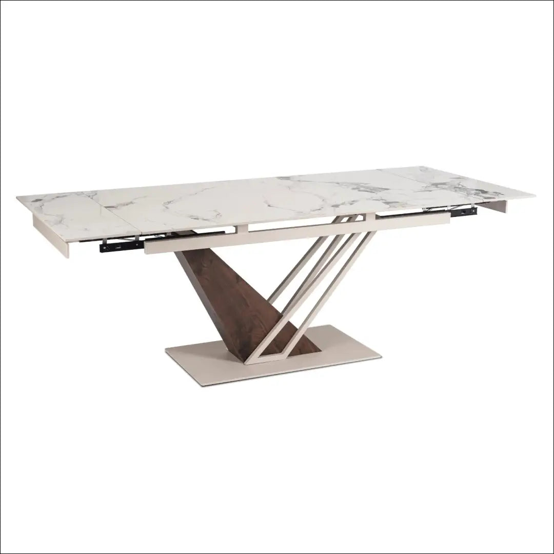Keraminis ištraukiamas stalas 160–220 cm kašmyro spalvos marmuras/riešutmedis TE2612 - €595 Save 15%