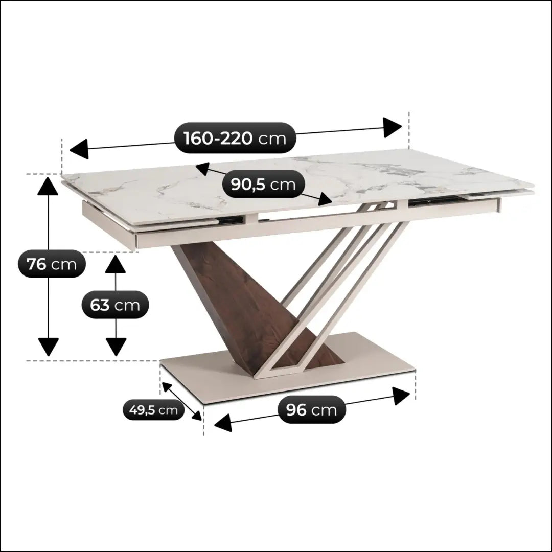Keraminis ištraukiamas stalas 160–220 cm kašmyro spalvos marmuras/riešutmedis TE2612 - €595 Save 15%