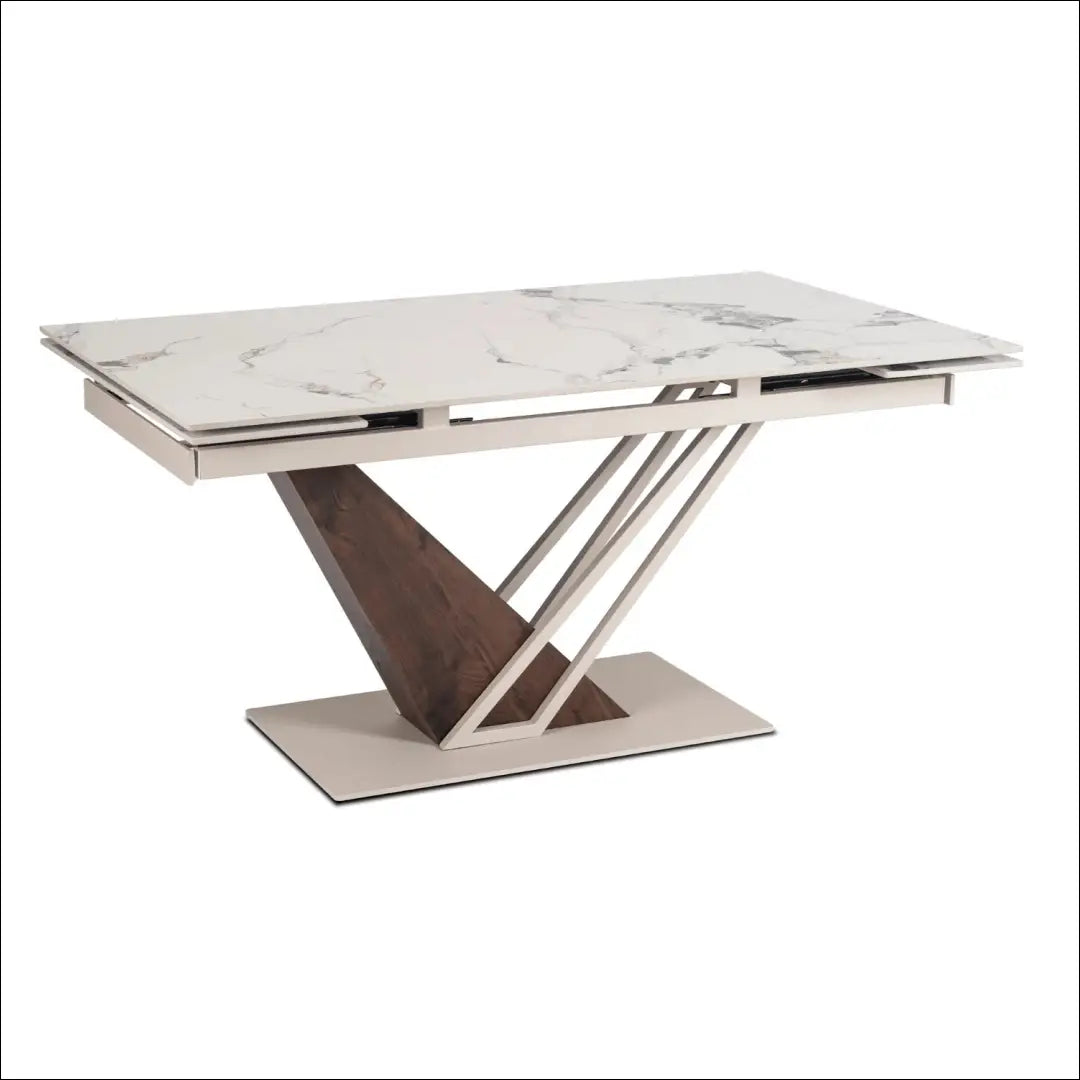 Keraminis ištraukiamas stalas 160–220 cm kašmyro spalvos marmuras/riešutmedis TE2612 - €594.43 Save 15%