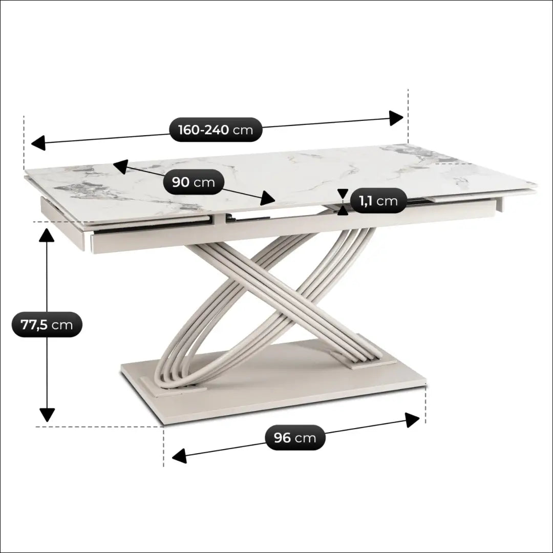 Keraminis ištraukiamas stalas 160–240 cm baltas marmuras/kašmyras TE2603 - €705 Save 15% __label:Pristatymas 5-14 d.d.,
