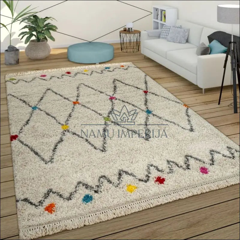 Kilimas NI3202 - €80 Save 20% 50-100, ayy, color-kremas, Deep-ilgaplaukiai Rug Geometric Design Cream, Deep-Pile