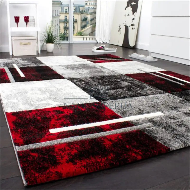 Kilimas NI3232 - €384 100-200, ayy, color-pilka-raudona, Designer Carpet Contour Cut Chequered Silver Black, kilimai