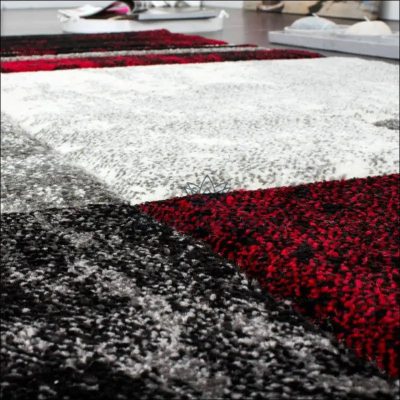 Kilimas NI3232 - €384 100-200, ayy, color-pilka-raudona, Designer Carpet Contour Cut Chequered Silver Black, kilimai