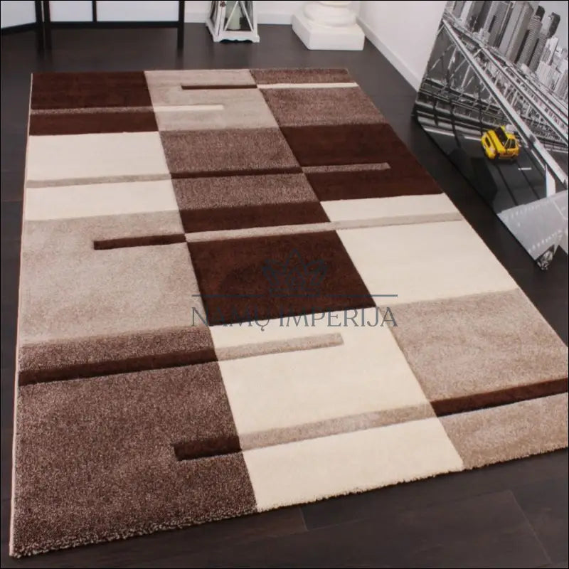 Kilimas NI3235 - €98 Save 20% 50-100, ayy, color-smelio, Designer Carpet Contour Cuts With A Chequered Pattern Beige,