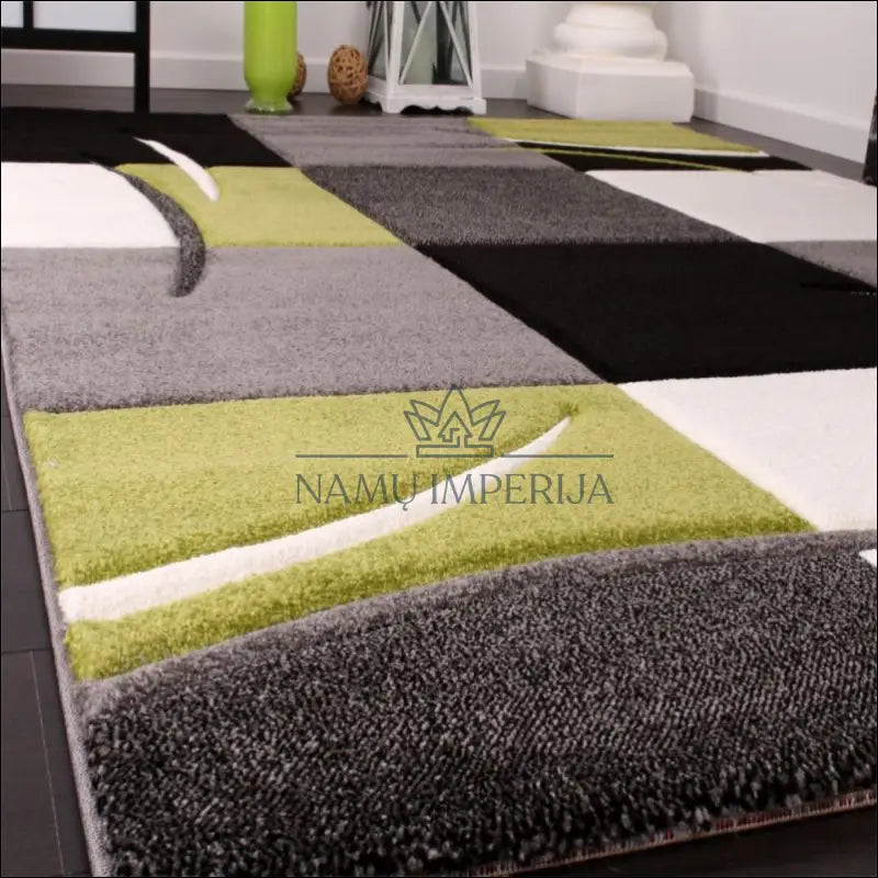 Kilimas NI3238 - €92 100-200, 50-100, ayy, color-zalia, Designer Carpet Geometric Purple Black Creme Kilimai | Namų