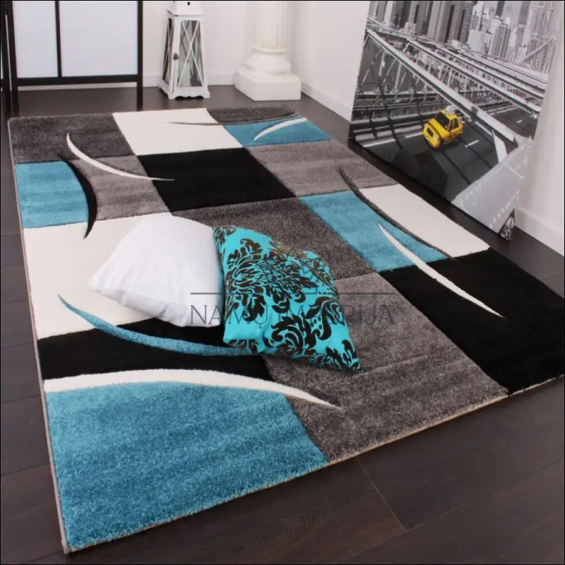 Kilimas NI3241 - €14 __label:Pristatymas 5-14 d.d., ayy, color-turkis, Designer Carpet Geometric Purple Black Creme,