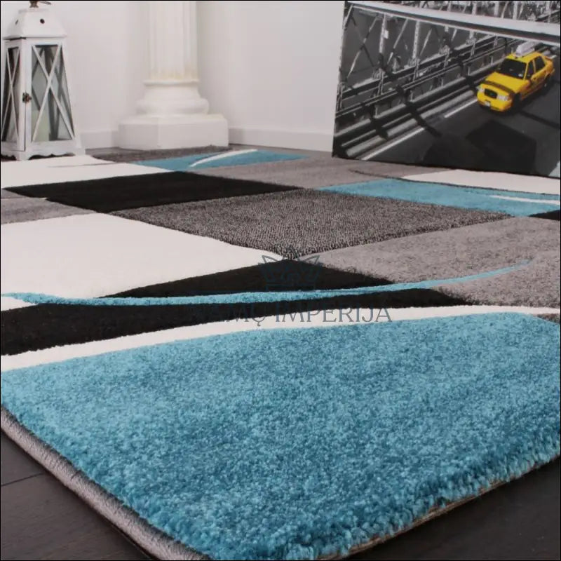 Kilimas NI3241 - €92 100-200, 50-100, ayy, color-turkis, Designer Carpet Geometric Purple Black Creme Kilimai | Namų