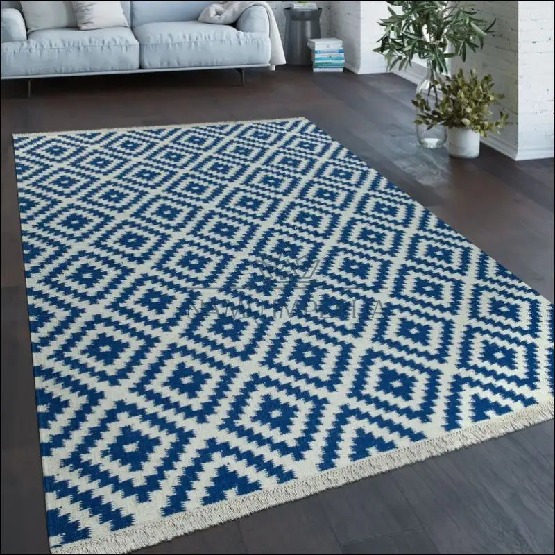 Kilimas NI3314 - €128 Save 20% 100-200, 50-100, ayy, color-melyna and White, Hand-Woven Trend Rug Morocco Blue White