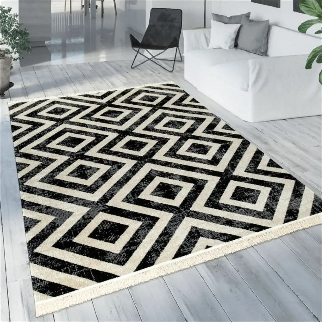 Kilimas NI3778 - €101 Save 15% 100-200, 50-100, __label:Pristatymas 5-14 d.d., ayy, color-juoda and white 120 x 170 cm