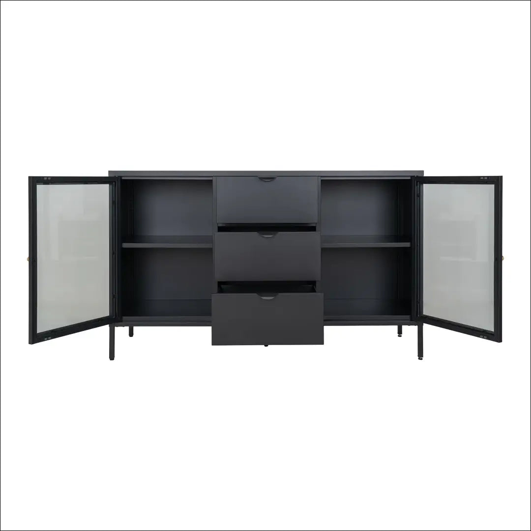 Komoda 2 stiklinės durys 3 stalčiai plienas juoda 140x40x85 cm RD491 - €486 Save 15% __label:Pristatymas 5-14 d.d.,