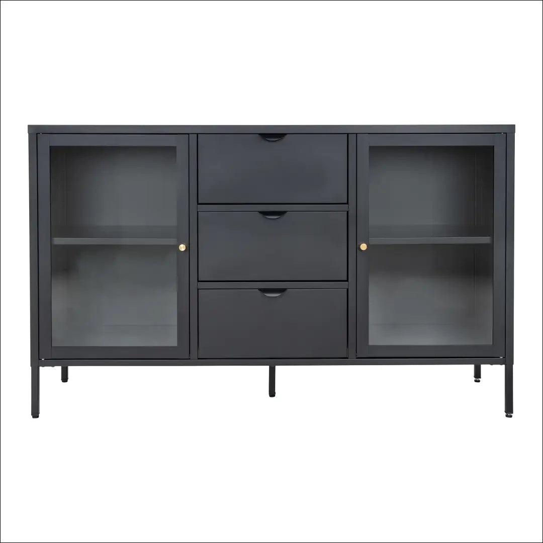 Komoda 2 stiklinės durys 3 stalčiai plienas juoda 140x40x85 cm RD491 - €486 Save 15% __label:Pristatymas 5-14 d.d.,