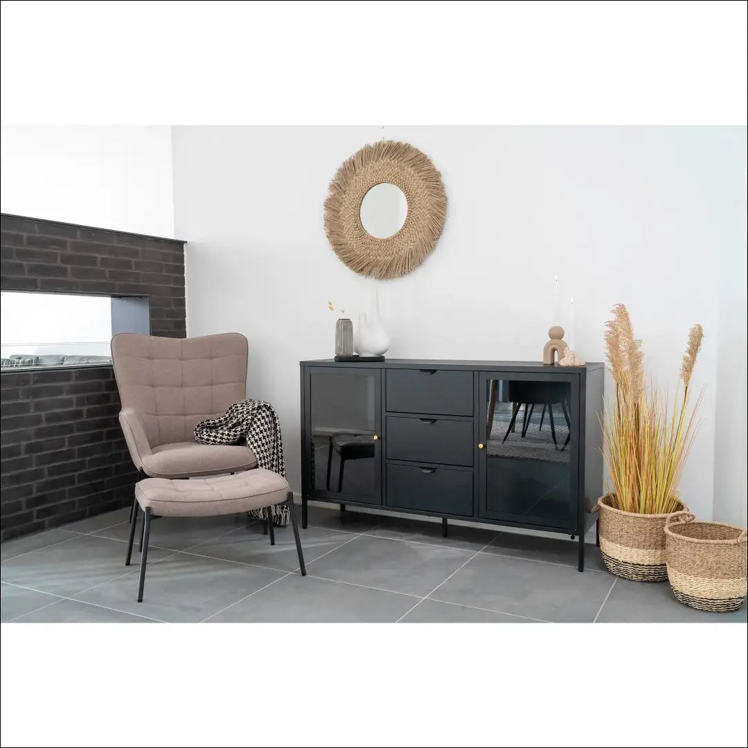 Komoda 2 stiklinės durys 3 stalčiai plienas juoda 140x40x85 cm RD491 - €486 Save 15% __label:Pristatymas 5-14 d.d.,