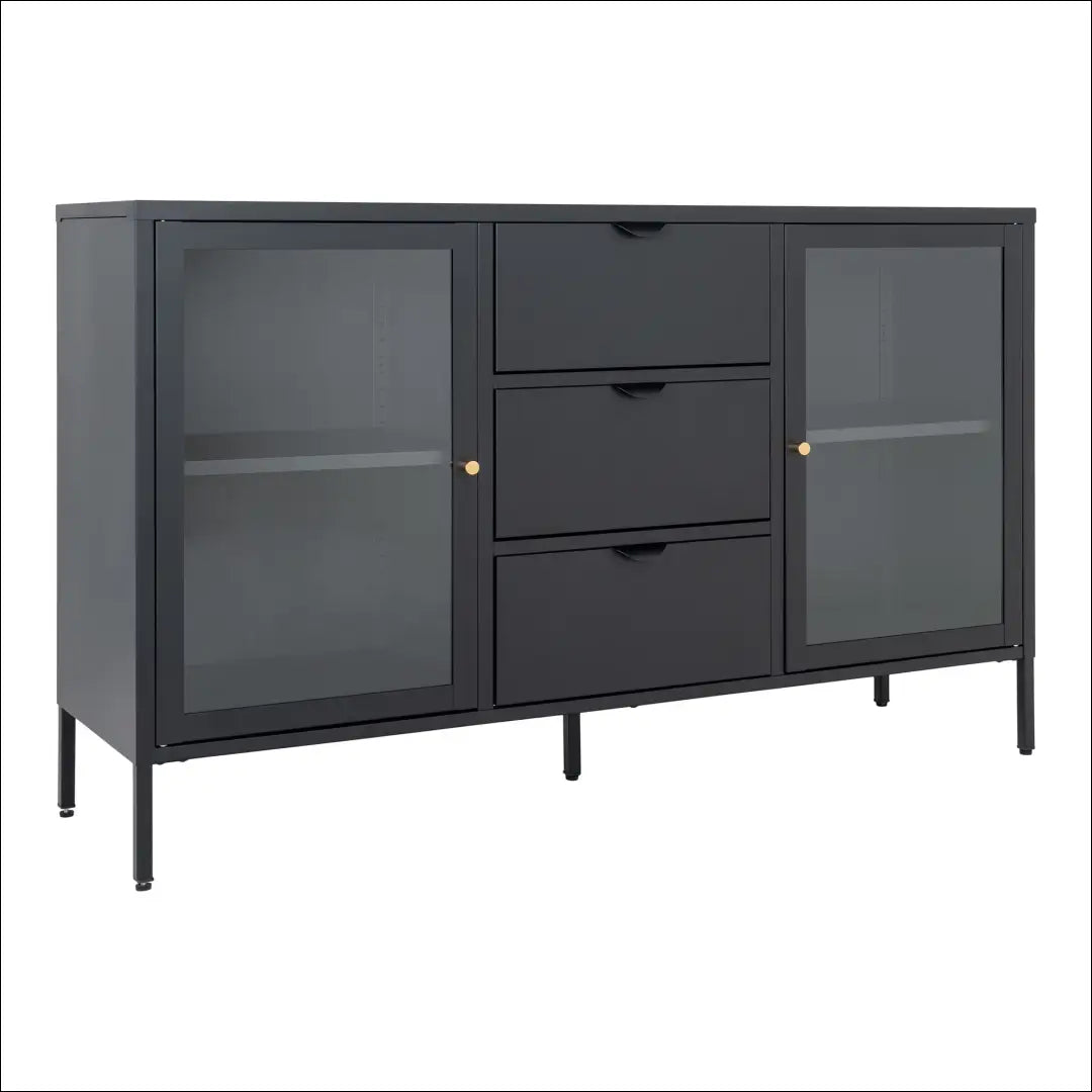 Komoda 2 stiklinės durys 3 stalčiai plienas juoda 140x40x85 cm RD491 - €486 Save 15% __label:Pristatymas 5-14 d.d.,