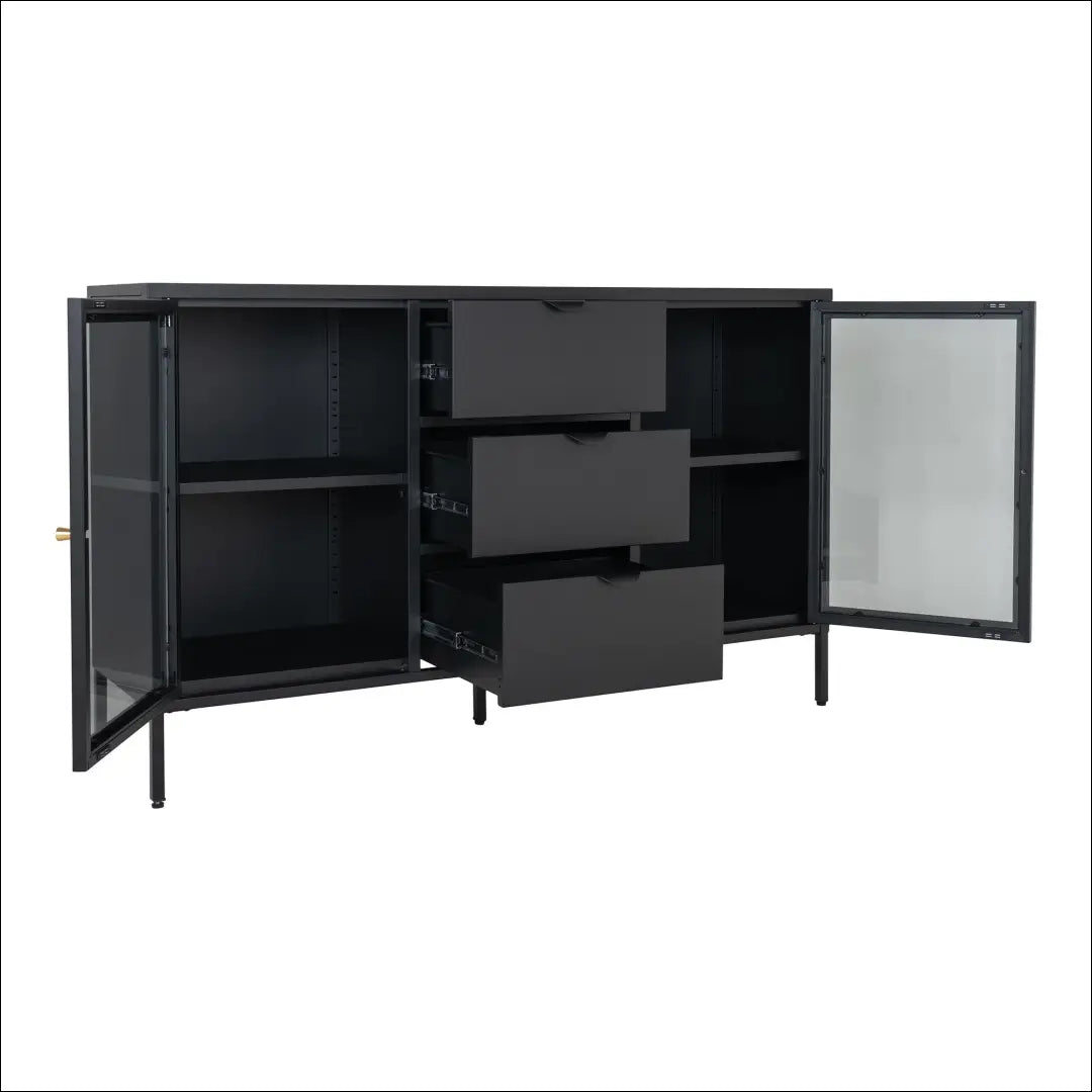 Komoda 2 stiklinės durys 3 stalčiai plienas juoda 140x40x85 cm RD491 - €486 Save 15% __label:Pristatymas 5-14 d.d.,