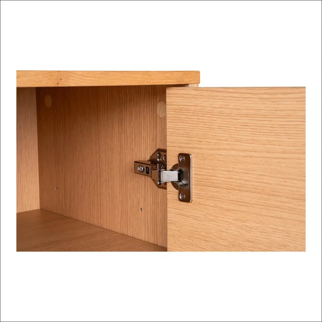 Komoda 3 stalčiai 2 durys ąžuolo fanera natūrali spalva juodos metalinės kojelės 150x40x74 cm RD520 - €462 Save 15%