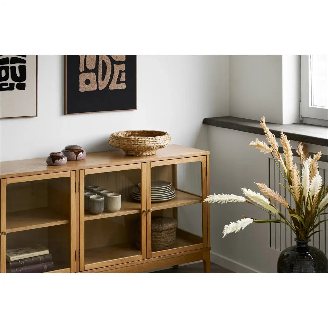 Komoda 4 stiklinės durelės 1 lentyna ąžuolas/ąžuolo fanera/grūdintas stiklas natūrali 40x180x80 cm RD529 - €794 Save