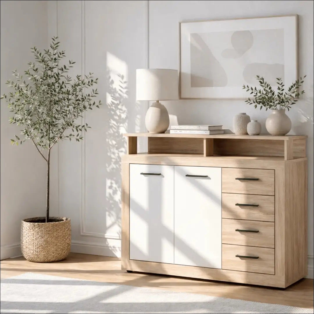Komoda baltos spalvos / ąžuolo 119,5 cm TE1193 - €145 Save 15% 100-200, __label:Pristatymas 5-14 d.d., elite, Komody,