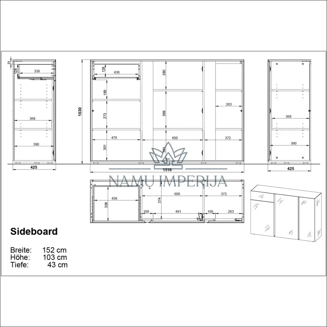 Komoda SI1687 - €201 Save 55% __label:Pristatymas 1-2 d.d., color-pilka, komodos, material-mediena, material-stiklas