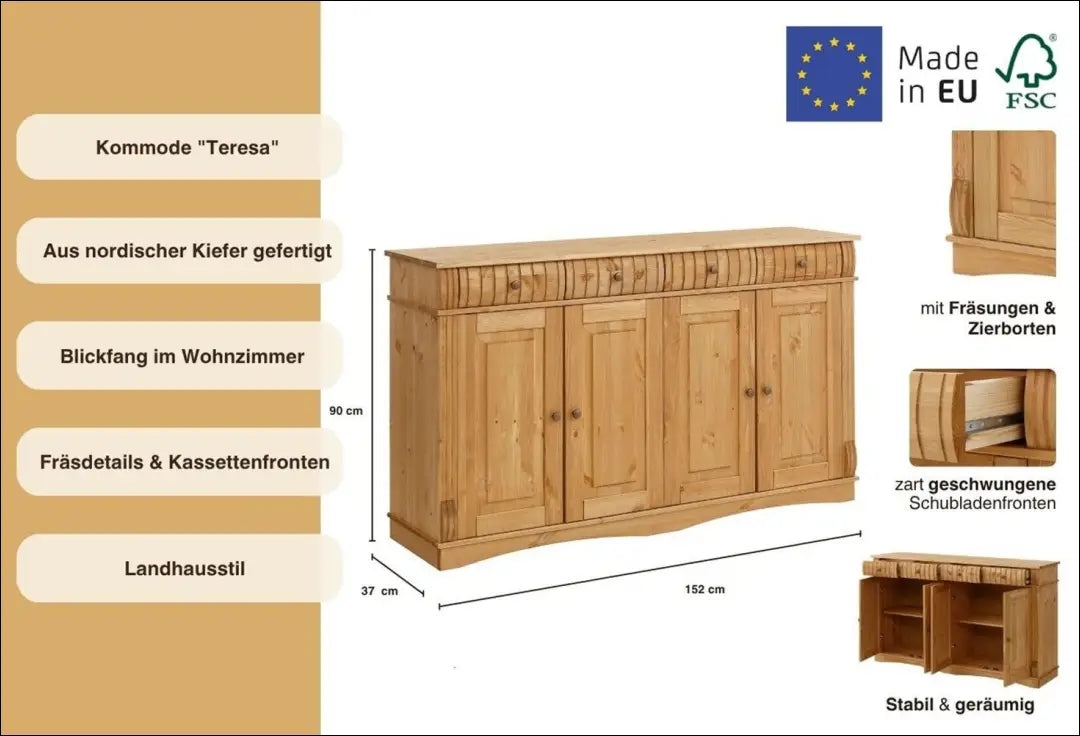Komoda SI2265 - €295 Save 50% __label:Pristatymas 1-2 d.d., color-ruda, komodos, material-medzio-masyvas, miegamojo