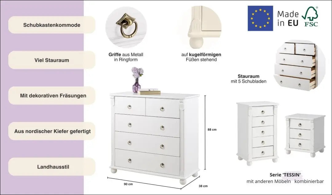 Komoda SI2314 - €195 Save 50% 100-200, __label:Pristatymas 1-2 d.d., color-balta, komodos, material-medzio-masyvas €100