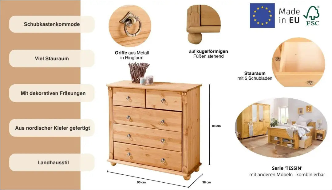 Komoda SI2342 - €180 Save 50% 100-200, __label:Pristatymas 1-2 d.d., color-ruda, komodos, material-medzio-masyvas €100