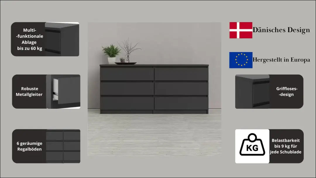 Komoda SI2360 - €210 Save 50% __label:Pristatymas 1-2 d.d., color-juoda, komodos, material-mediena, miegamojo Juoda
