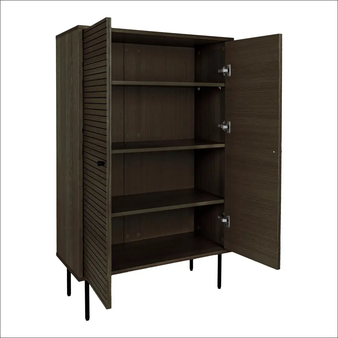Komoda su 2 durelėmis ąžuolo fanera dūminės spalvos juodo metalo kojelės 80x40x130 cm RD507 - €486 Save 15%