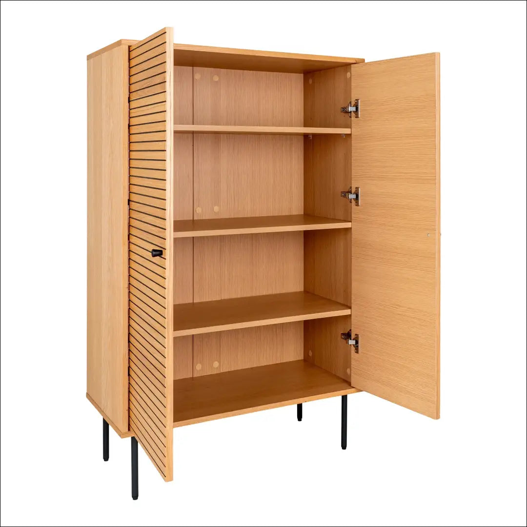 Komoda su 2 durelėmis ąžuolo fanera natūralios spalvos juodo metalo kojelės 80x40x130 cm RD506 - €438 Save 15%