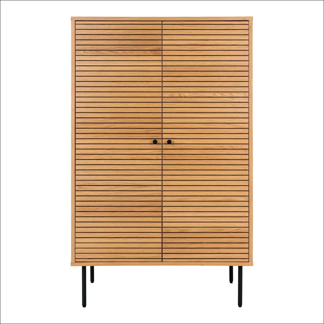 Komoda su 2 durelėmis ąžuolo fanera natūralios spalvos juodo metalo kojelės 80x40x130 cm RD506 - €438 Save 15%