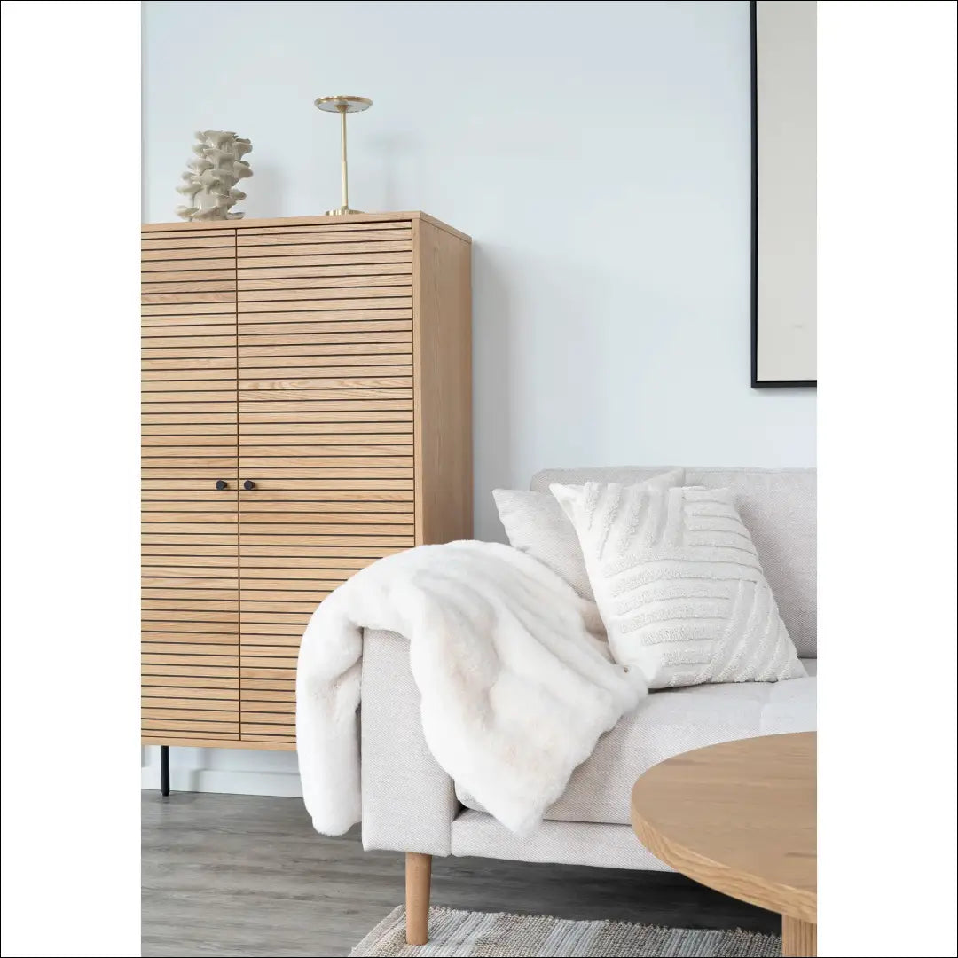 Komoda su 2 durelėmis ąžuolo fanera natūralios spalvos juodo metalo kojelės 80x40x130 cm RD506 - €438 Save 15%
