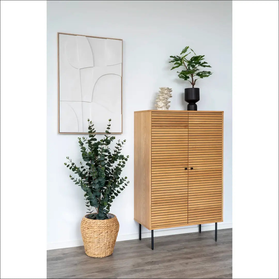 Komoda su 2 durelėmis ąžuolo fanera natūralios spalvos juodo metalo kojelės 80x40x130 cm RD506 - €438 Save 15%