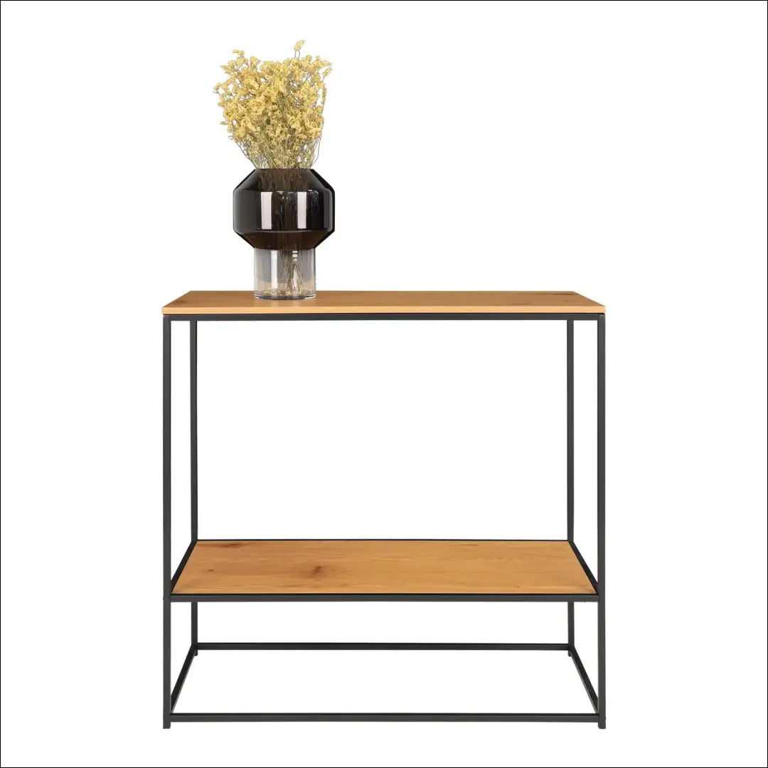 Konsolinis staliukas 2 lentynos ąžuolo imitacija juodas rėmas 80x36x80 cm RD457 - €82 Save 15% 50-100, Console tables,