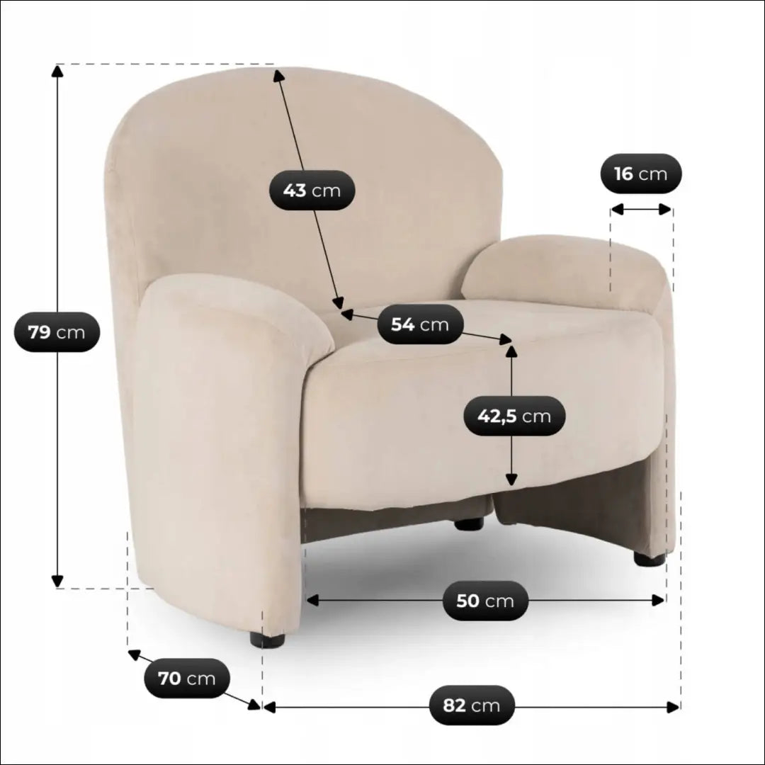 Kreminės spalvos aksominis poilsio fotelis TE2469 - €239.60 Save 15% __label:Pristatymas 5-14 d.d., Newelite Naujausi