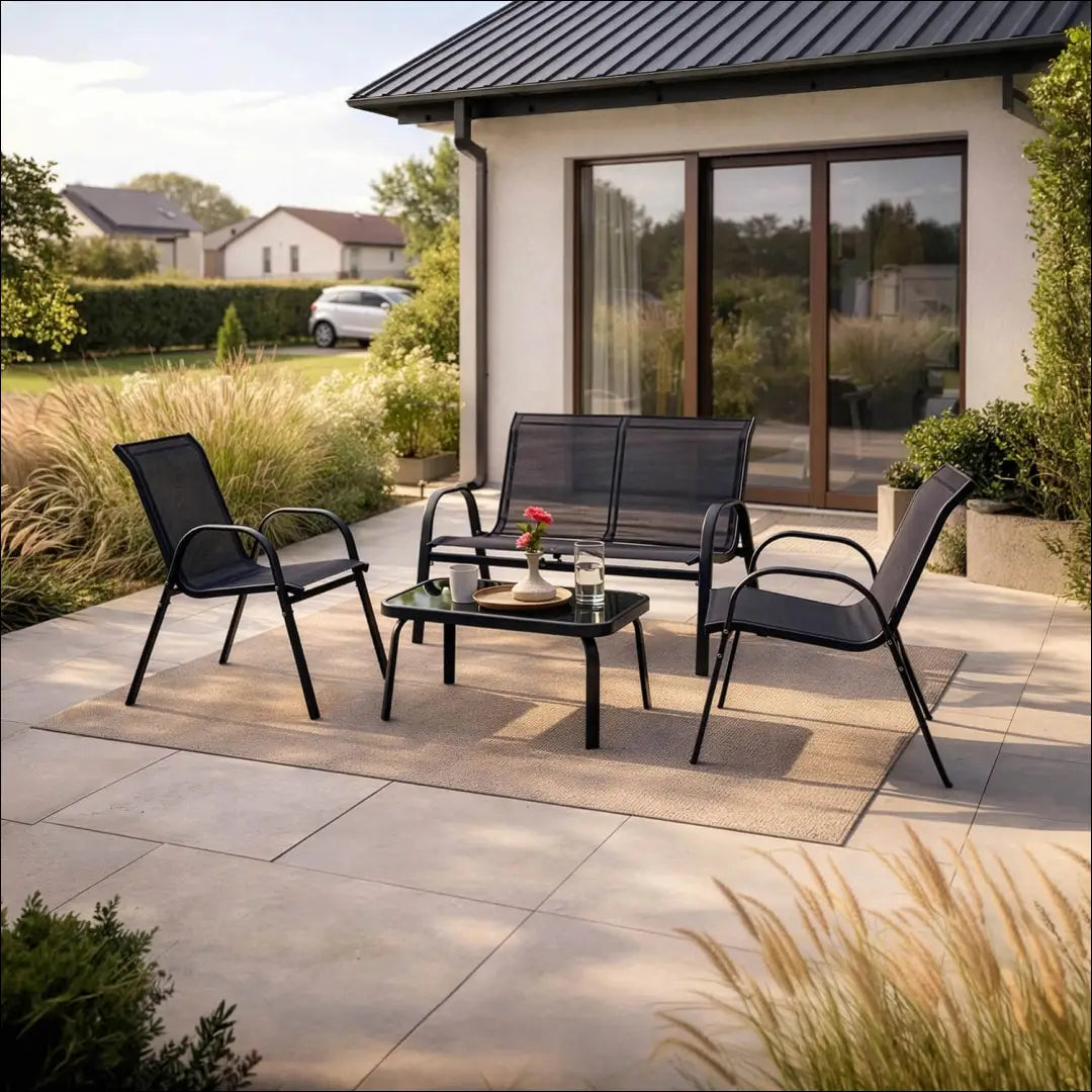 Lauko baldų komplektas su tinklelio atlošu juodos spalvos TE545 - €124 Save 15% 100-200, __label:Pristatymas 5-14 d.d.,