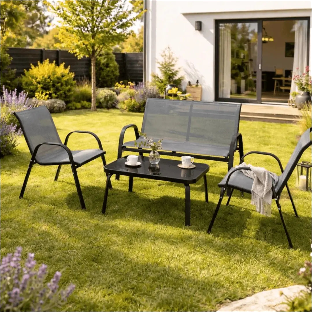Lauko baldų komplektas su tinklelio atlošu pilkos spalvos / juodos TE1218 - €124 Save 15% 100-200, __label:Pristatymas