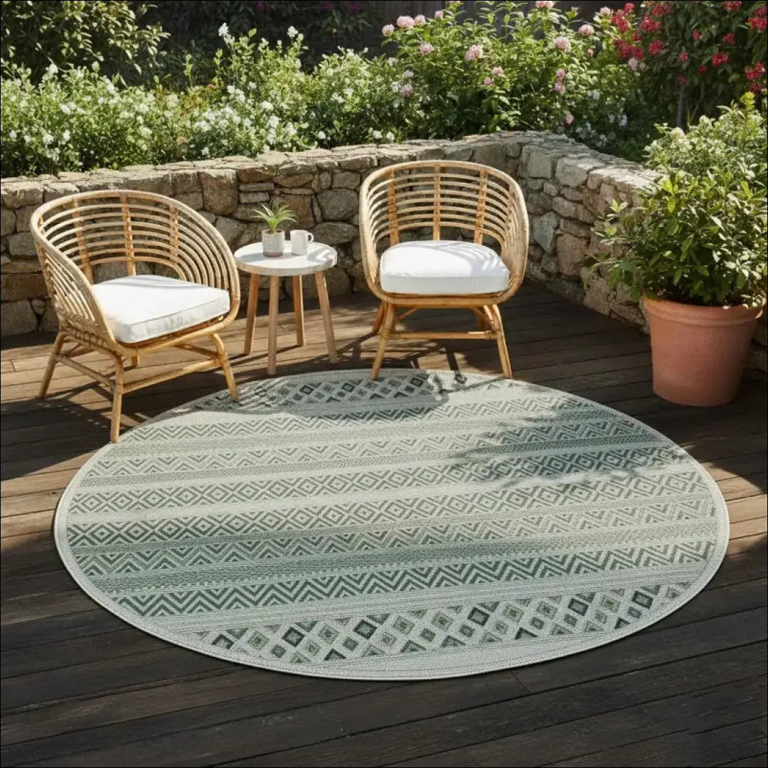Lauko/terasos kilimas RU1547 - €80 Save 50% 50-100, __label:Pristatymas 1-2 d.d., apvalus, color-kremas, color-zalia