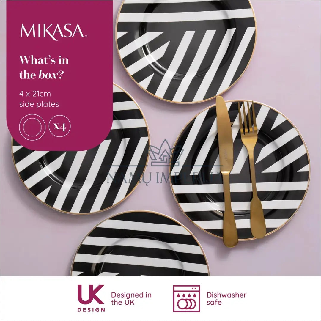 Lėkštučių komplektas (4vnt) ’Mikasa’ DI9237 - €20 Save 50% __label:Pristatymas 1-2 d.d., color-auksine, color-balta,