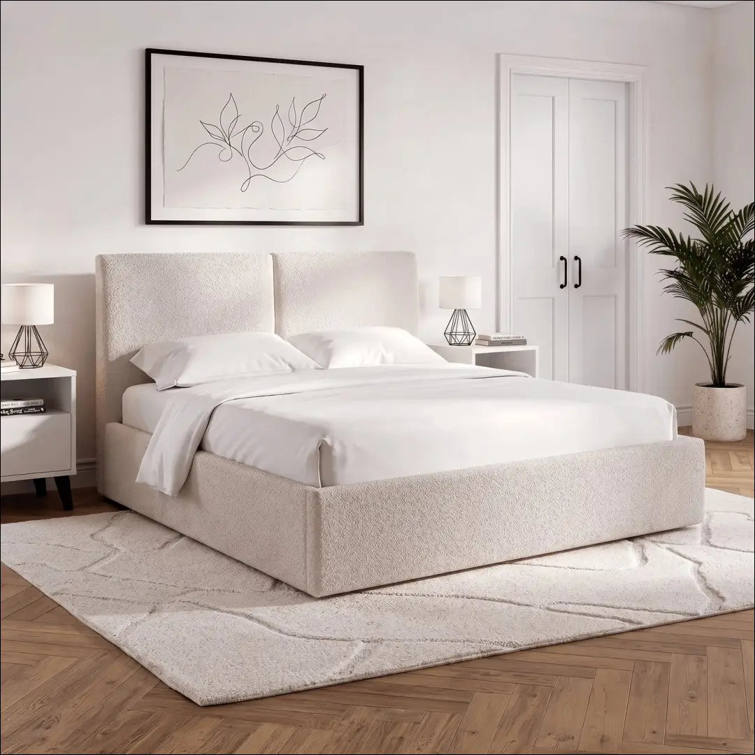 Lova 120x200 su daiktadėže kreminės spalvos Boucle TE2585 - €307.69 Save 15% __label:Pristatymas 5-14 d.d., Newelite