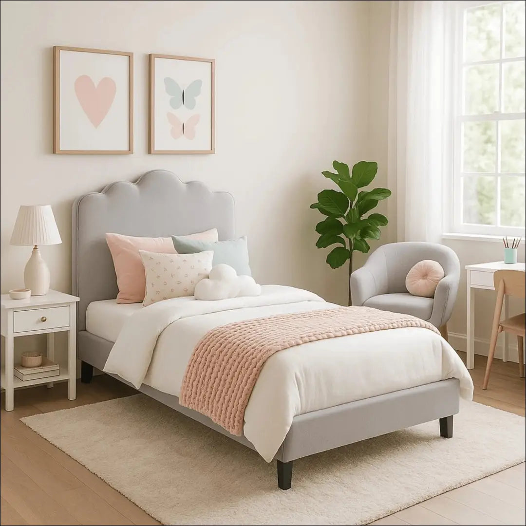 Lova su buklė audinio audiniu pilkos spalvos 90x200 TE957 - €155 Save 15% 100-200, __label:Pristatymas 5-14 d.d.,