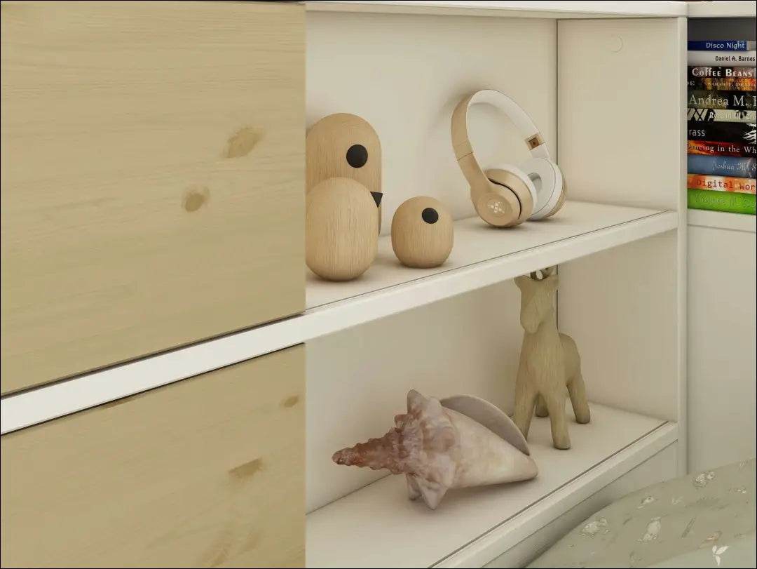 Lova su lentynomis (90x200cm) GI746 - €240 Save 50% __label:Pristatymas 1-2 d.d., color-balta, color-ruda,