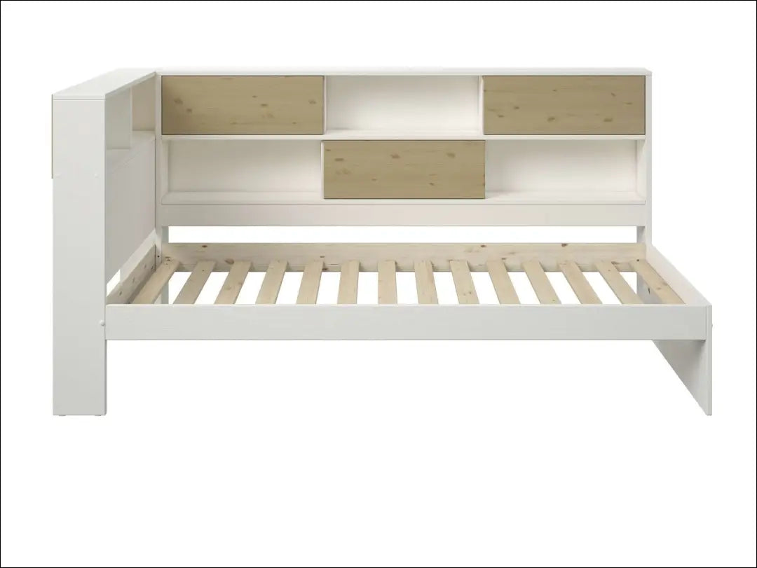 Lova su lentynomis (90x200cm) GI746 - €240 Save 50% __label:Pristatymas 1-2 d.d., color-balta, color-ruda,